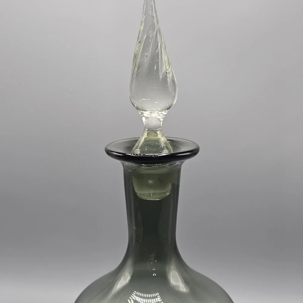 Vintage Empoli Italian Smoke Grey Decanter & Cordial Glasses Set 5 Twisted‎ Foot